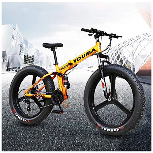Folding Mountain Bike : LDLL 26 Inch Adult Mountain Bikes, 24 Inch All Terrain Mountain Bike, Fat Tire Dual-Suspension Mountain Bicycle, High-carbon Steel Frame