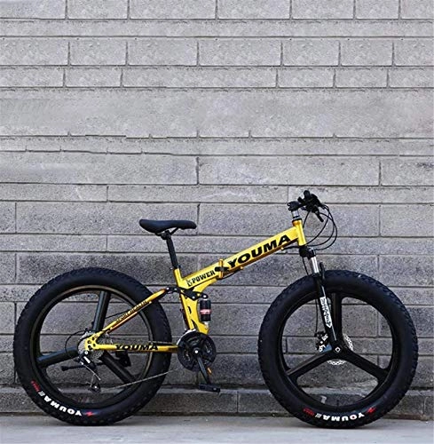 Folding Mountain Bike : Leifeng Tower Lightweight Adult Fat Tire Foldable Mountain Bike, Mens Snow Bikes, Double Disc Brake Beach Cruiser Bicycle, 24 Inch Magnesium Alloy Integrated Wheels Inventory clearance