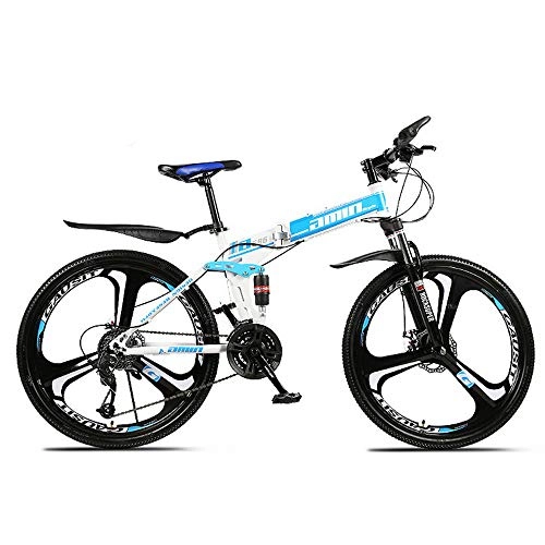 Folding Mountain Bike : LGFB Foldable bicycle anti-skid wear-resistant tire bike easy to carry Mountain bike 27-speed double shock absorption Adult child riding, Blue
