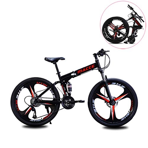 Folding Mountain Bike : LHFJ 26In Mountain Bike for Adults, Unisex Folding Outdoor Bicycle, Full Suspension MTB, 21 / 24 / 27 Speed Double Disc Brake Bicycles, Magnesium Wheel, Black