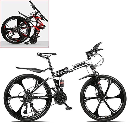 Folding Mountain Bike : Lhh Folding Mountain Bike, Mens Road Bike, Lightweight 21 Speeds Mountain Bicycle with High-Carbon Steel Frame, Fork & Hydraulic Shock Absorption, Double Disc Brake, for Men, Women, White