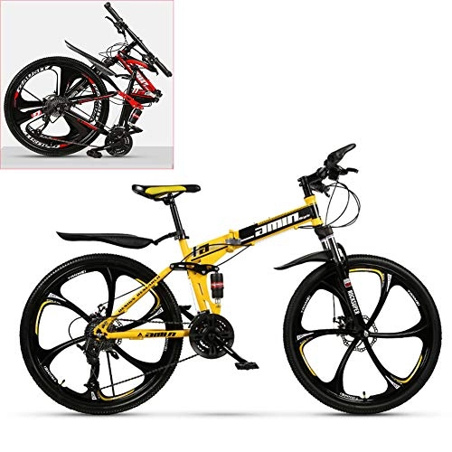 Folding Mountain Bike : Lhh Folding Mountain Bike, Mens Road Bike, Lightweight 21 Speeds Mountain Bicycle with High-Carbon Steel Frame, Fork & Hydraulic Shock Absorption, Double Disc Brake, for Men, Women, Yellow