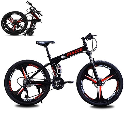 Folding Mountain Bike : Lhh Folding Mountain Bike, Road Bike, 21 Speed Ultra-Light Bicycle with High-Carbon Steel Frame And Fork, Disc Brake, for Man, Woman, City, Aerobic Exercise, Endurance Training, Black