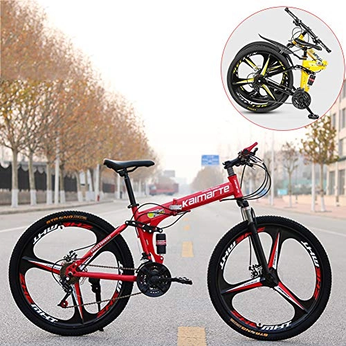 Folding Mountain Bike : Lhh Folding Mountain Bike, Road Bike, Lightweight 21 Speeds Mountain Bicycle with High-Carbon Steel Frame And Fork, Double Disc Brake, for Men, Women, City, Aerobic Exercise, Endurance Training, Red