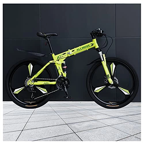 Folding Mountain Bike : LHQ-HQ 26" Wheel Folding Mountain Bike 24 Speed High-Carbon Steel Frame Dual Disc Brake Dual-Suspension Adult Bike for Height 5.2-6.2Ft, E
