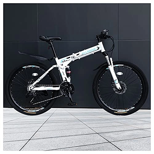 Folding Mountain Bike : LHQ-HQ 26" Wheel Folding Mountain Bike 30 Speed High-Carbon Steel Frame Dual Disc Brake Dual-Suspension Adult Bike for Height 5.2-6.2Ft, A