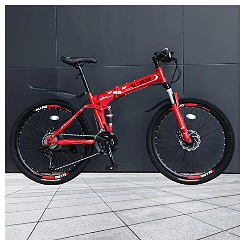 Folding Mountain Bike : LHQ-HQ 26" Wheel Folding Mountain Bike 30 Speed High-Carbon Steel Frame Dual Disc Brake Dual-Suspension Adult Bike for Height 5.2-6.2Ft, F