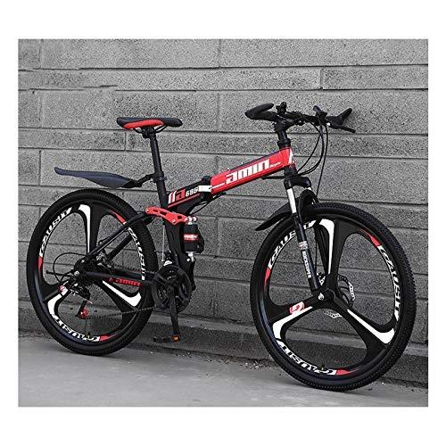Folding Mountain Bike : LHQ-HQ 26Inch Mountain Bike 27 Speed high-carbon steel folding Bicycle Three knife integrated wheel Bikes for Teenagers Adults, Red