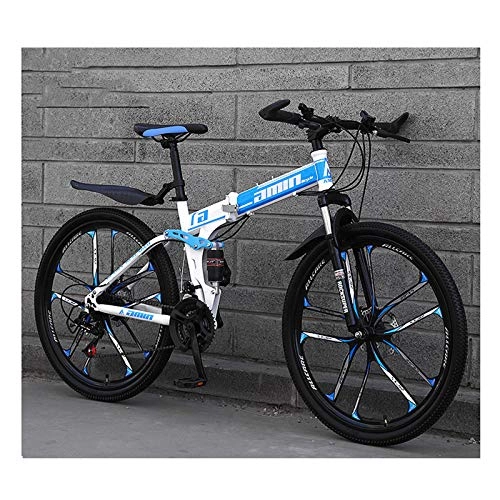 Folding Mountain Bike : LHQ-HQ Mountain Bike for men&women 26Inch 27 Speed Ten knife integrated wheel Bikes high-carbon steel folding Bicycle, Blue