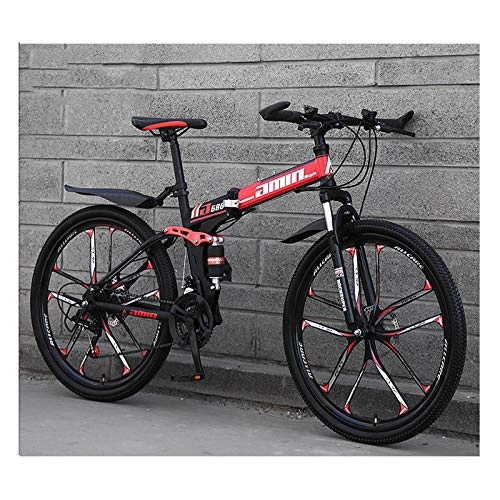 Folding Mountain Bike : LHQ-HQ Mountain Bike for men&women 26Inch 27 Speed Ten knife integrated wheel Bikes high-carbon steel folding Bicycle, Red