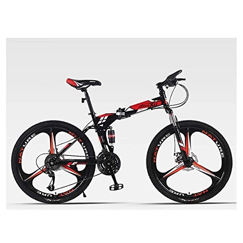 Folding Mountain Bike : LHQ-HQ Outdoor sports 26" Folding Mountain Bike 27 Speed Dual Suspension Bicycle Dual Disc Brake Bike Outdoor sports Mountain Bike (Color : Red)