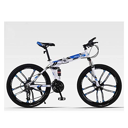 Folding Mountain Bike : LHQ-HQ Outdoor sports 26 Inch Mountain Bike 10 Spoke Wheels 21 Speed Shift Left 3 Right 7 HighCarbon Steel Frame Mountain Bike Mountain Bicycle (Color : Blue)