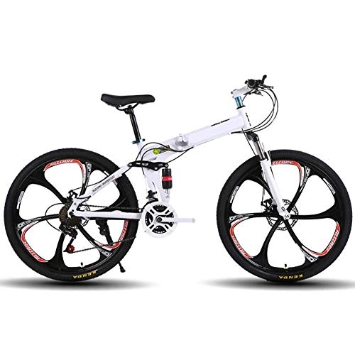 Folding Mountain Bike : LHQ-HQ Outdoor sports 26Inch Mountain Bike, Folding Bicycles, Full Suspension And Dual Disc Brake, Carbon Steel Frame 27Speed Bike Outdoor sports Mountain Bike (Color : White)