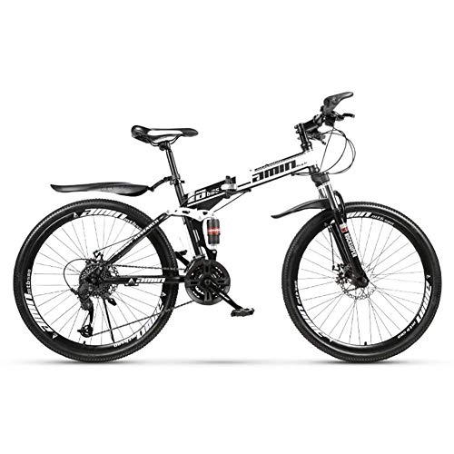 Folding Mountain Bike : LHQ-HQ Outdoor sports Folding Mountain Bike Bicycle One Wheel Double Disc Brakes OffRoad Bicycle Male Student Adult 21 Speed 26 Inches (Color : White)