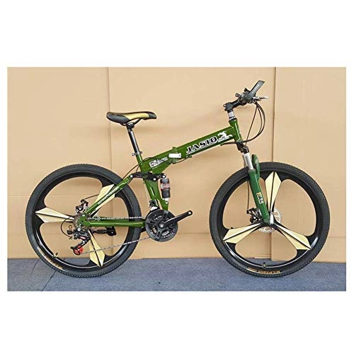 Folding Mountain Bike : LHQ-HQ Outdoor sports Mountain Bike, Folding Bike, 26" Inch 3Spoke Wheels HighCarbon Steel Frame, 27 Speed Dual Suspension Folding Bike with Disc Brake Outdoor sports Mountain Bike (Color : Green)
