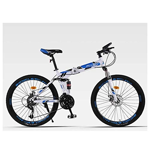 Folding Mountain Bike : LHQ-HQ Outdoor sports Moutain Bike Folding Bicycle 21 Speed 26 Inches Wheels Dual Suspension Bike Outdoor sports Mountain Bike (Color : Blue)