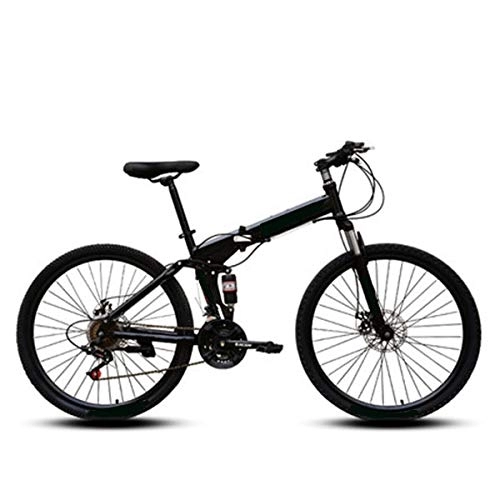 Folding Mountain Bike : LHR Folding Mountain Bike, 24 In Spoke Wheel Mountain Bike, Double Shock Racing, Off-road Speed Change, High Carbon Steel, Adult Students and Teenagers
