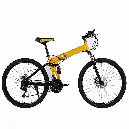 Folding Mountain Bike : LHR Folding Mountain Bike, 24 Inch Mountain Bike with Spoke Wheels Double Shock Absorber Racing Off-road High Carbon Steel Shift Adult Student Teenager