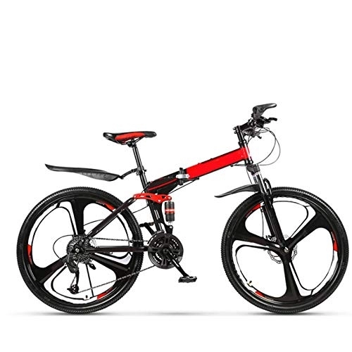 Folding Mountain Bike : LHR Folding Mountain Bike, 24 Inch One-wheel Bicycle with Dual Shock Absorption Racing Off-road Speed Change for Adult Students and Teenagers