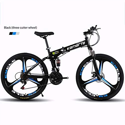 Folding Mountain Bike : LHY Mountain Bike for Adults, Folding Bicycle High Carbon Steel Frame, Full Suspension MTB Bikes, Double Disc Brake, 26 Inch, Black, A, 24 inch 21 speed