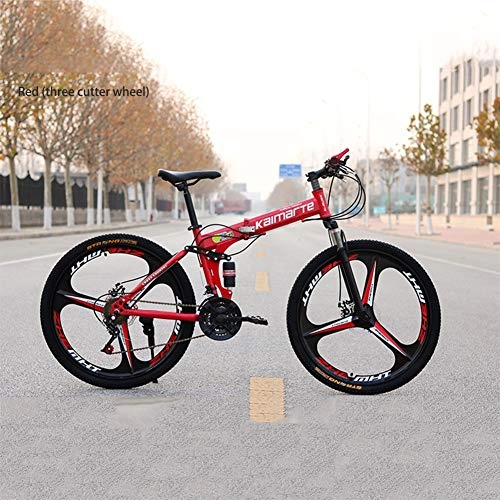 Folding Mountain Bike : LHY Mountain Bike for Adults, Folding Bicycle High Carbon Steel Frame, Full Suspension MTB Bikes, Double Disc Brake, 26 Inch, Black, C, 26 inch 21 speed