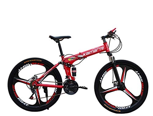Folding Mountain Bike : LHY RIDING Folding Mountain Bike Bicycle Black Three Impeller Damping Gearbox Aluminum Alloy 24 / 26 Inch Double Disc Brake 27 Speed, Red, 24Speed