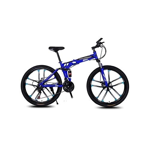 Folding Mountain Bike : LIANAIzxc Bikes High Carbon Steel Frame Off-Road Variable Speed Folding Mountain Bike Shock-Absorbing Disc Brake Adult Road Bike (Color : Blue)