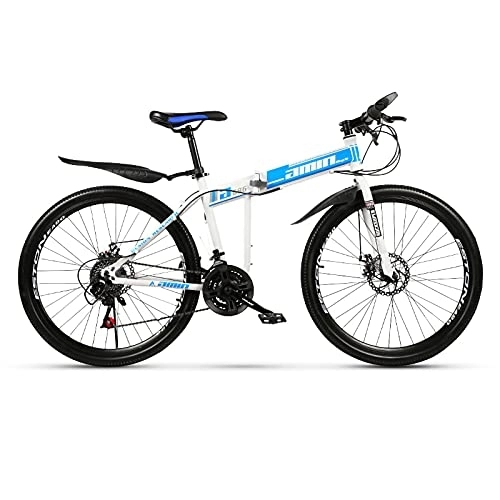 Folding Mountain Bike : LICHUXIN 24-Inch Mountain Bike, Outdoor Foldable Variable Speed Men's Off-Road Bike, Dual Disc Brakes And Carbon Steel Frame, 21 / 24 / 27 / 30 Speed, Blue, 21 speed