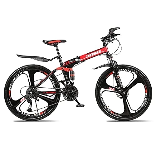 Folding Mountain Bike : LICHUXIN Foldable Mountain Bike 24 Inches, Outdoor Variable Speed Shock Absorber Mountain Bike, Dual Disc Brakes And Carbon Steel Frame, 21 / 24 / 27 / 30 Speed, Red A, 21 speed
