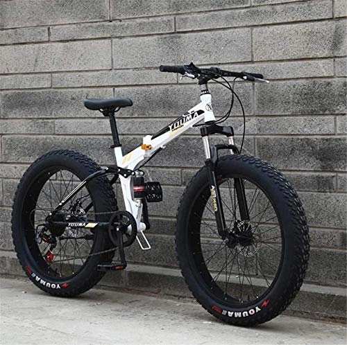 Folding Mountain Bike : Lightweight Adult Fat Tire Foldable Mountain Bike Mens, All-Terrain Suspension Snow Bikes, Double Disc Brake Beach Cruiser Bicycle, 26 Inch Wheels Inventory clearance ( Color : D , Size : 24 speed )