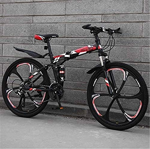 Folding Mountain Bike : Lightweight， Folding Bike Bicycle Full Suspension Mountain Bikes for Adults Men Women, High-Carbon Steel Frame And Dual Disc Brakes Inventory clearance ( Color : A , Size : 24 inch 24 speed )