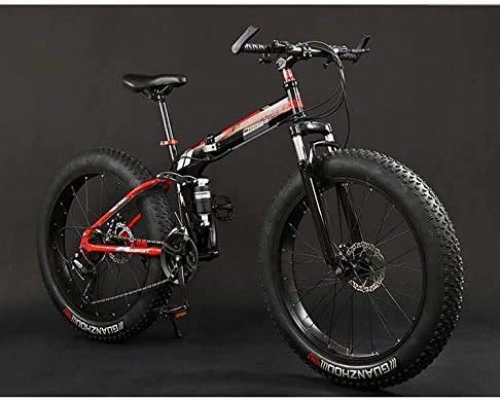 Folding Mountain Bike : Lightweight， Folding Mountain Bike Bicycle, Fat Tire Dual-Suspension MBT Bikes, High-Carbon Steel Frame, Double Disc Brake, Aluminum Pedals And Stems, A, 24 inch 27 speed Inventory clearance