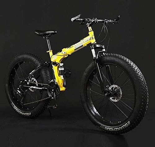 Folding Mountain Bike : Lightweight， Folding Mountain Bike Bicycle, Fat Tire Dual-Suspension MBT Bikes, High-Carbon Steel Frame, Double Disc Brake, Aluminum Pedals And Stems, B, 20 inch 21 speed Inventory clearance