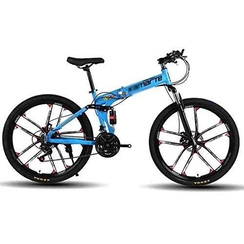Folding Mountain Bike : LILIS Mountain Bike Folding Bike Foldable Bicycle MTB Adult Mountain Bike Folding Road Bicycles For Men And Women 26In Wheels Speed Double Disc Brake (Color : Blue, Size : 21 speed)