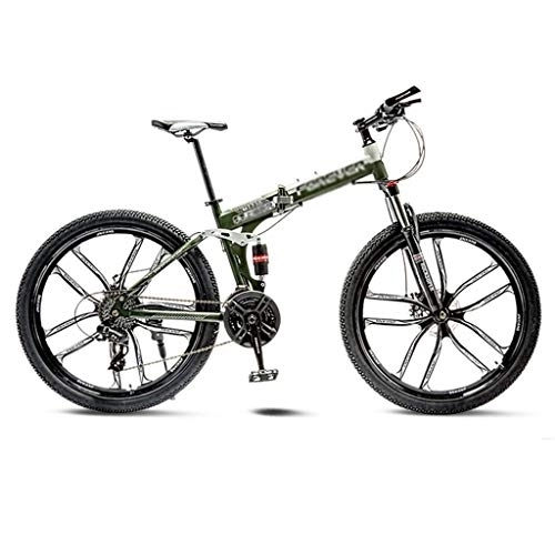 Folding Mountain Bike : LILIS Mountain Bike Folding Bike Mountain Bike Road Bicycle Folding Men's MTB 21 Speed 24 / 26 Inch Wheels For Adult Womens (Color : Green, Size : 24in)