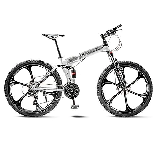 Folding Mountain Bike : LILIS Mountain Bike Folding Bike Mountain Bike Road Bicycle Folding Men's MTB Bikes 21 Speed 24 / 26 Inch Wheels For Adult Womens (Color : White, Size : 24in)