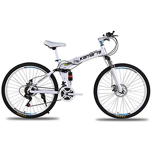 Folding Mountain Bike : Link Co 26 * 17 Inch Disc Brakes Mountain Bike Speed Folding Bike 27 Speed One Wheel Shock Absorber Student Bicycle, White