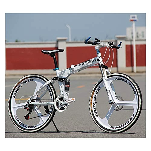 Folding Mountain Bike : Link Co Folding Mountain Bike 26 * 17 Inch Variable Speed Bicycle Integrated Wheel Disc Brake Bicycle, White
