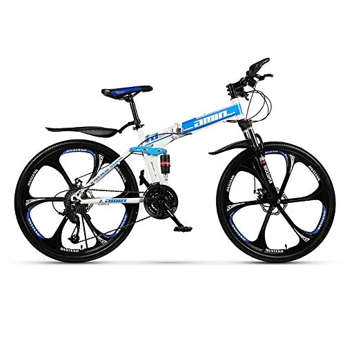 Folding Mountain Bike : Link Co Folding Mountain Bike Bicycle 26 Inch 27-Speed Double Shock Absorption One-Wheel Drive, Blue