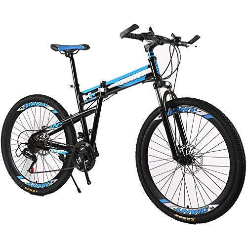 Folding Mountain Bike : LISI 26 inch double disc mountain bike wheel integrally folded mountain bike shock absorber 21 speed transmission vehicle, Blue