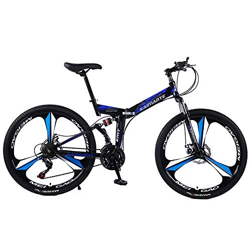Folding Mountain Bike : LIU Folding Bicycle Mountain Bike 24 And 26 Inch Knife High Carbon Steel Double Disc Brake Adult Exercise Mountain Bicycle, BlackBlue, 24inch21speed