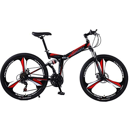 Folding Mountain Bike : LIU Folding Bicycle Mountain Bike 24 And 26 Inch Knife High Carbon Steel Double Disc Brake Adult Exercise Mountain Bicycle, BlackRed, 26inch24speed