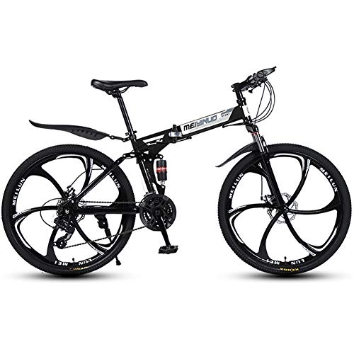 Folding Mountain Bike : LIU Folding Mountain Bike 26-inch Carbon Steel Folding Driving Adult Variable Speed Dual Shock Absorber Racing Cross-country Bicycle, Black, 21Speed