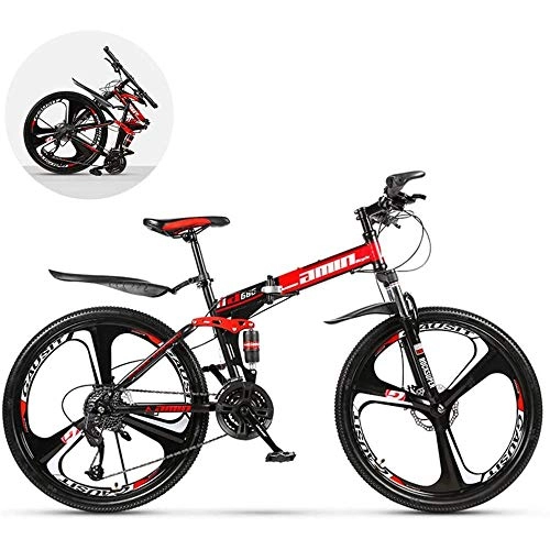 Folding Mountain Bike : Liu Hardtail Mountain Bikes Foldable Bicycle, Double Shock-Absorbing High-Carbon Steel Hardtail With 3 Cutter Wheel / 21 Speed