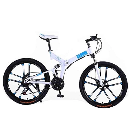 Folding Mountain Bike : LIUCHUNYANSH Off-road Bike Bicycle Mountain Bike Adult MTB Foldable Road Bicycles For Men And Women 24In Wheels Adjustable Speed Double Disc Brake (Color : White-C, Size : 21 Speed)