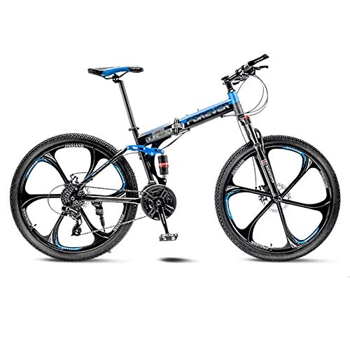 Folding Mountain Bike : LIUCHUNYANSH Off-road Bike Mountain Bike Road Bicycle Folding Men's MTB Bikes 21 Speed 24 / 26 Inch Wheels For Adult Womens (Color : Blue, Size : 24in)