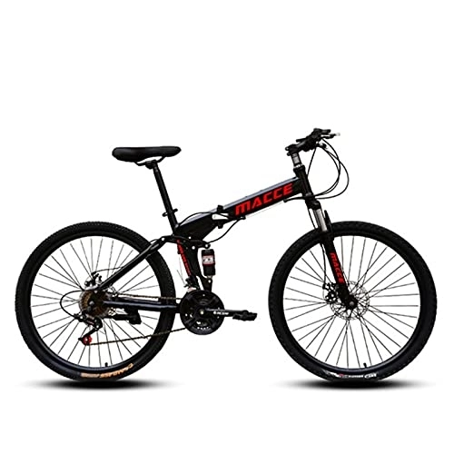Folding Mountain Bike : LIUXR 26 inch Folding Mountain Bike, 21 / 24 / 27 Speed Full Suspension MTB Bicycle for Adult, Double Disc Brake Outroad Mountain Bicycle for Man / Woman / Teenager, Black_21 Speed