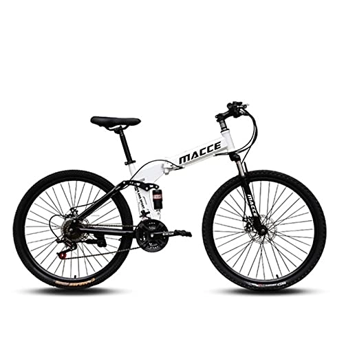Folding Mountain Bike : LIUXR 26 inch Folding Mountain Bike, 21 / 24 / 27 Speed Full Suspension MTB Bicycle for Adult, Double Disc Brake Outroad Mountain Bicycle for Man / Woman / Teenager, White_21 Speed
