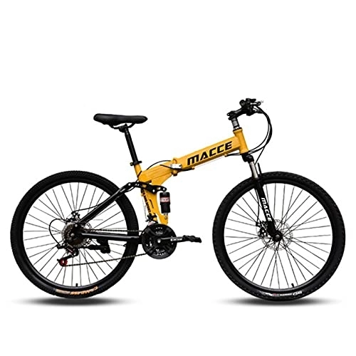 Folding Mountain Bike : LIUXR 26 inch Folding Mountain Bike, 21 / 24 / 27 Speed Full Suspension MTB Bicycle for Adult, Double Disc Brake Outroad Mountain Bicycle for Man / Woman / Teenager, Yellow_24 Speed