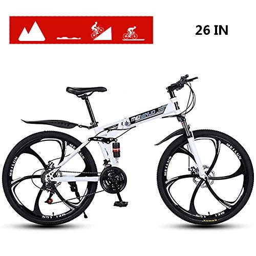 Folding Mountain Bike : LJJ 26 In Mountain Bike for Adult, High Carbon Steel Folding Outroad Bicycles, Suspension Fork, Disc Brake, 21 / 24 / 27-Speed Bicycle Full Suspension
